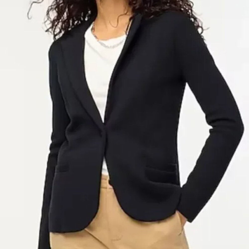 J. Crew Factory Schoolboy Sweater Blazer, Knit Cotton, Black - Women Large